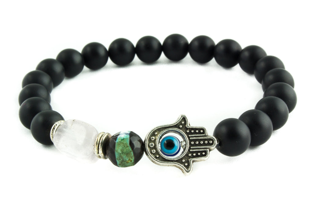 Matte Black Coral Hamsa Hand Bracelet
