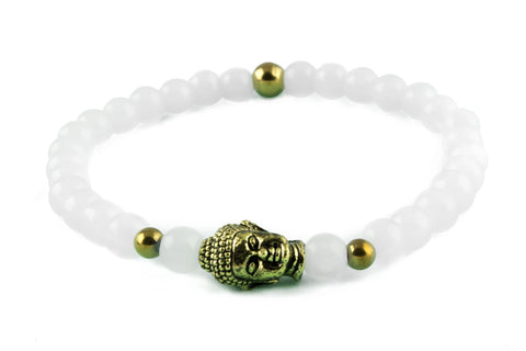 Pearl White & Gold Buddha bracelet