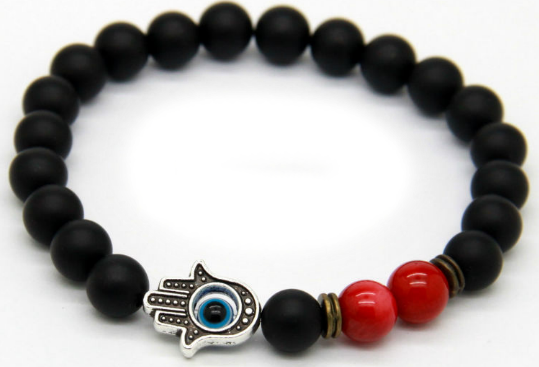 Matte Black & Red Hamsa Hand Bracelet