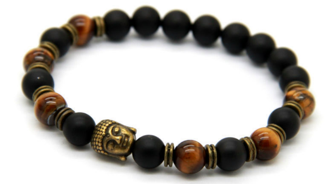 Matte Black Agate Stone & Antique Bronze Buddha *1 DAY SALE!*