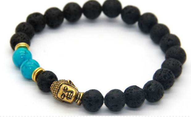 Matte Black Lava & Blue veins with Bronze Buddha