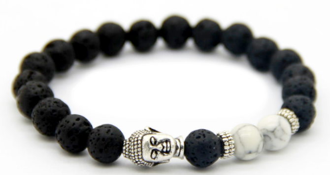 Matte Black Lava  & Silver Buddha Bracelet