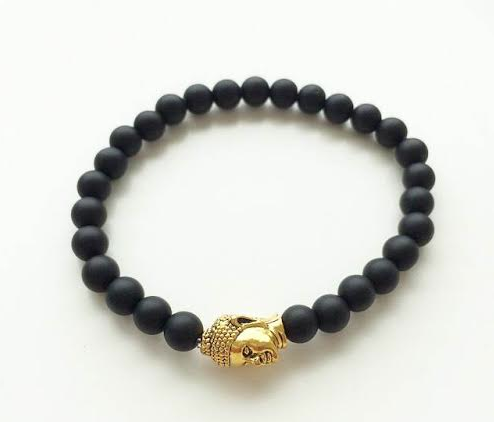 6mm Smooth Matte Black & Gold Buddha Bracelet *1 Day SALE*