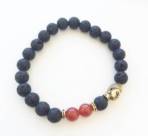 Matte Black Hot Lava & Gold Buddha Bracelet
