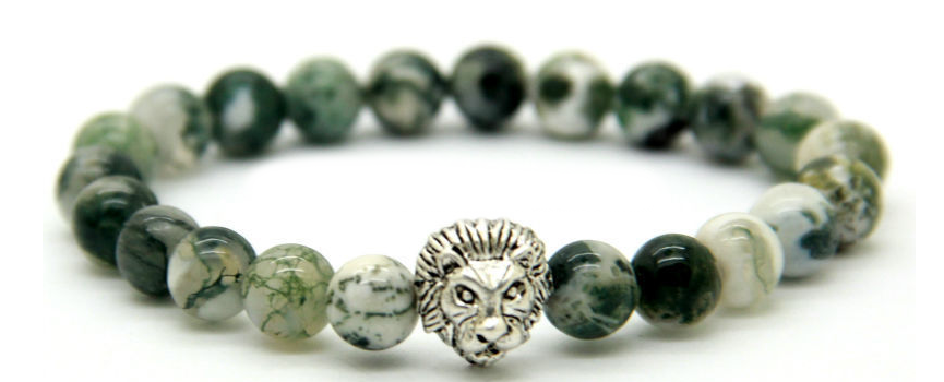 Natural Tree Grain Stone & Silver Lion Head *1 DAY SALE*