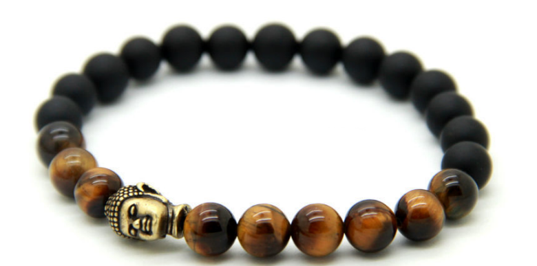 Matte Agate Antique Bronze Buddha Bracelet