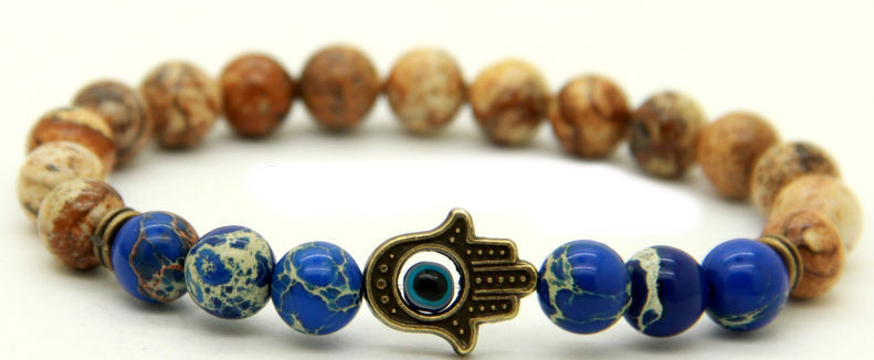 Jasper Cool Blue Breeze Blue Hamsa Bracelet