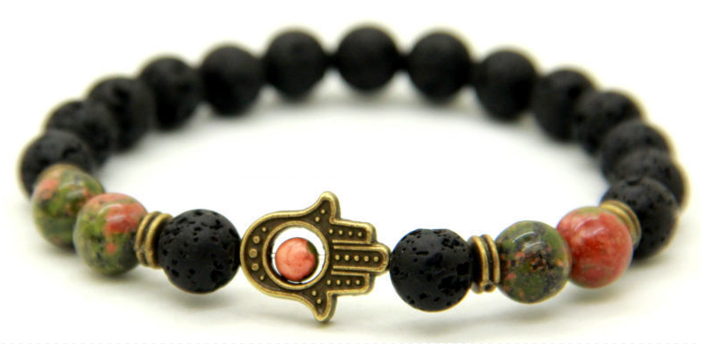 Jasper Cloudy Sky Hamsa Hand Bracelet