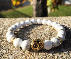 White Marble & Gold Alpha Owl Bracelet