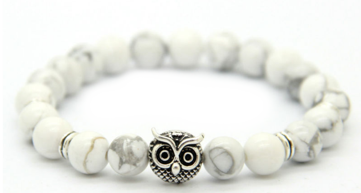 White marble & Silver Alpha Owl Bracelet