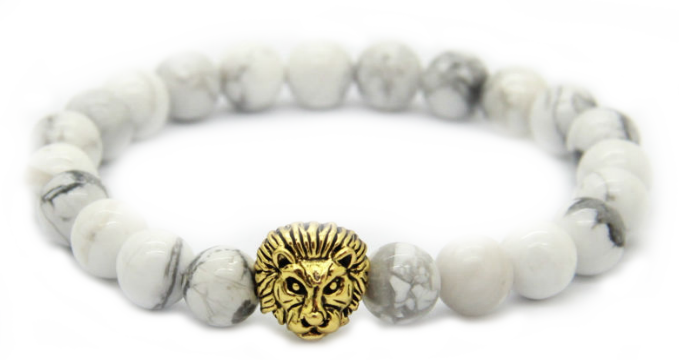 White Howlite Stone Beads & Gold Lion *1 Day Sale!*