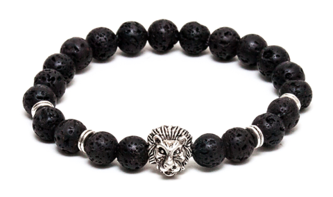 Black Lava & Silver Lion Head Bracelet *1 Day Sale!*