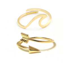 Gold Arrow & Wave ring bundle set