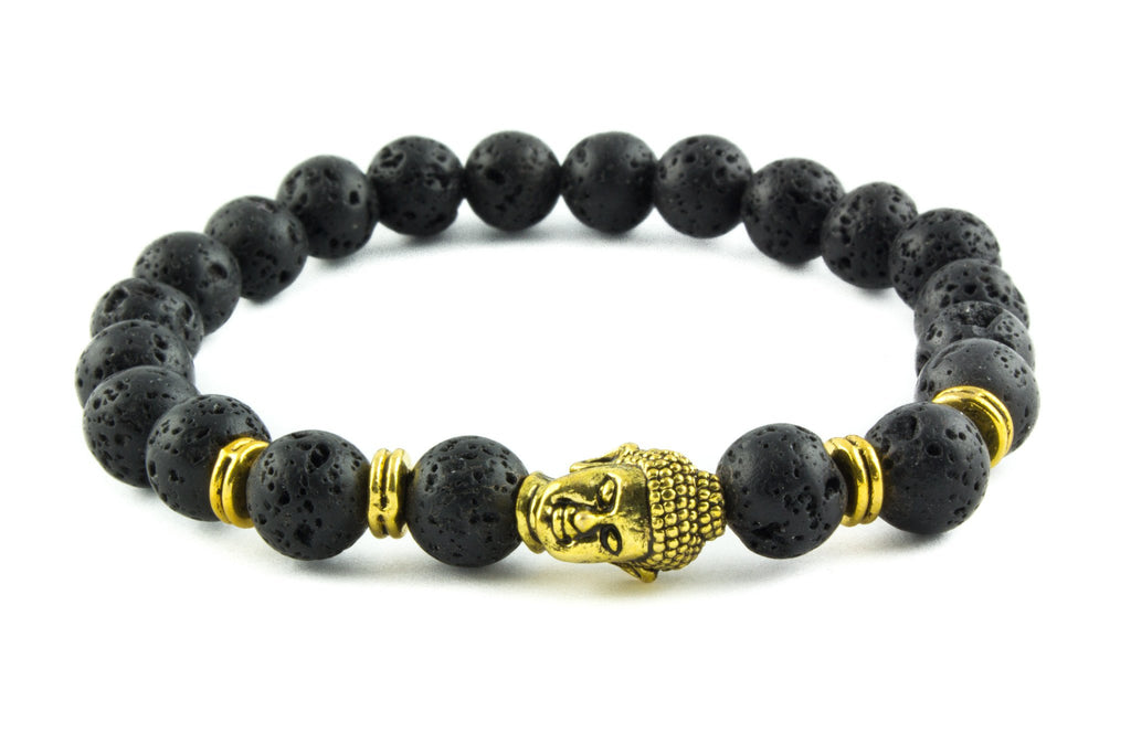 Black Lava & Gold Energy Buddha Bracelet