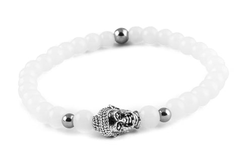Pearl White & Silver Buddha Bracelet