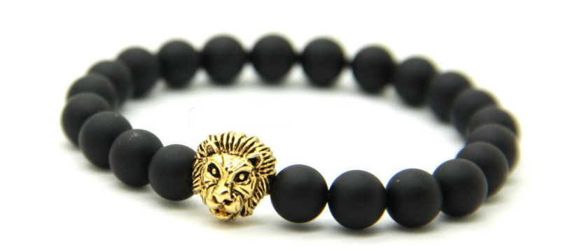Matte Black & Gold Lion Bracelet