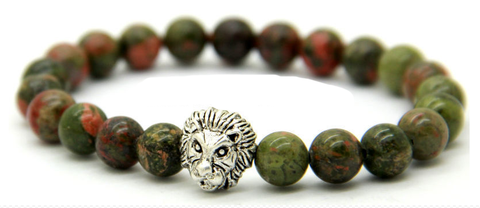 Unakite Stone Beads Antique & Silver Lion