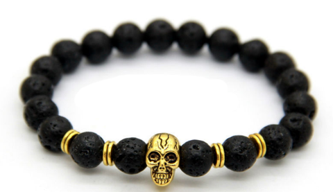 Matte Blackness & Gold Skull Bracelet