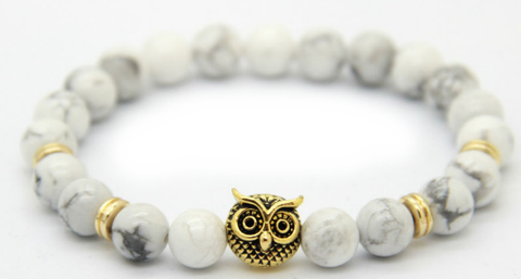 White Marble & Gold Alpha Owl Bracelet