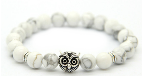 White marble & Silver Alpha Owl Bracelet