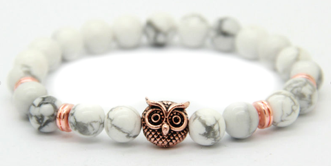 White Marble & Rose Gold Alpha Owl Bracelet