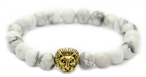 White Howlite Stone Beads & Gold Lion *1 Day Sale!*