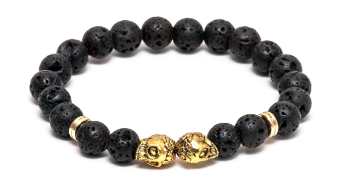 Black bracelet with gold skull deals