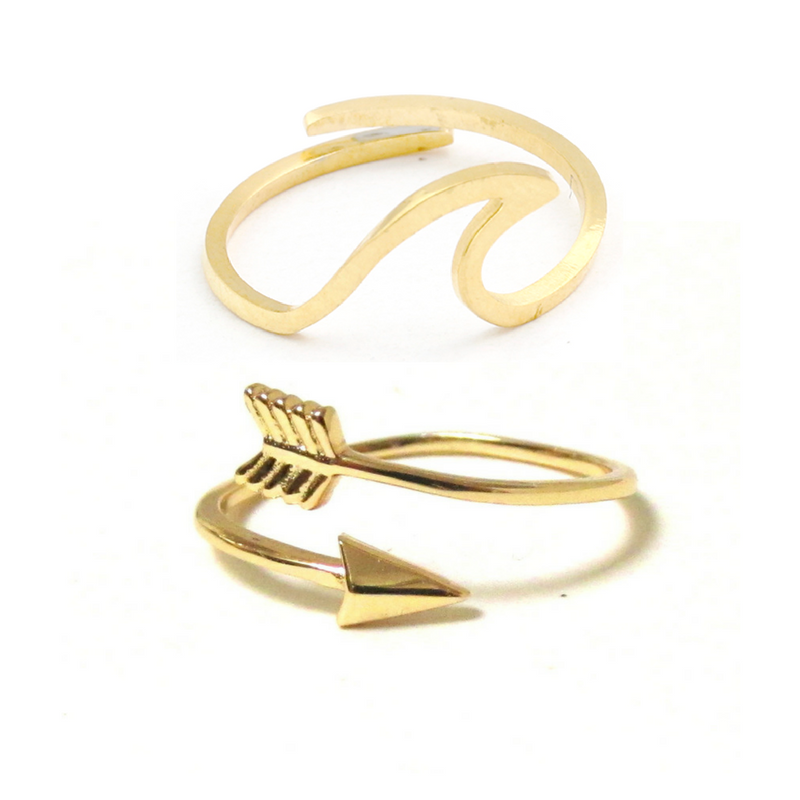 Gold Arrow & Wave ring bundle set