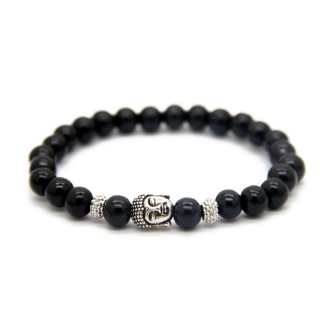 Glossy Black With Silver Buddha Bacelet